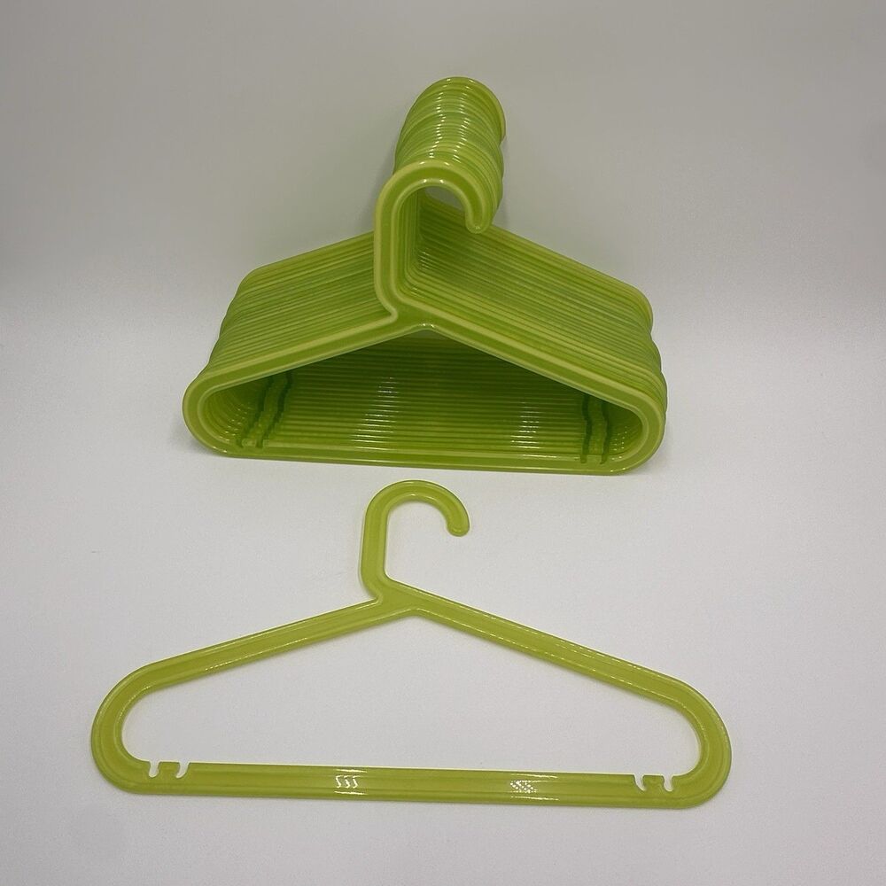 IKEA BAGIS Childrens Clothing Hangers Anna Efverlund Neon Green Lot 23 Vintage